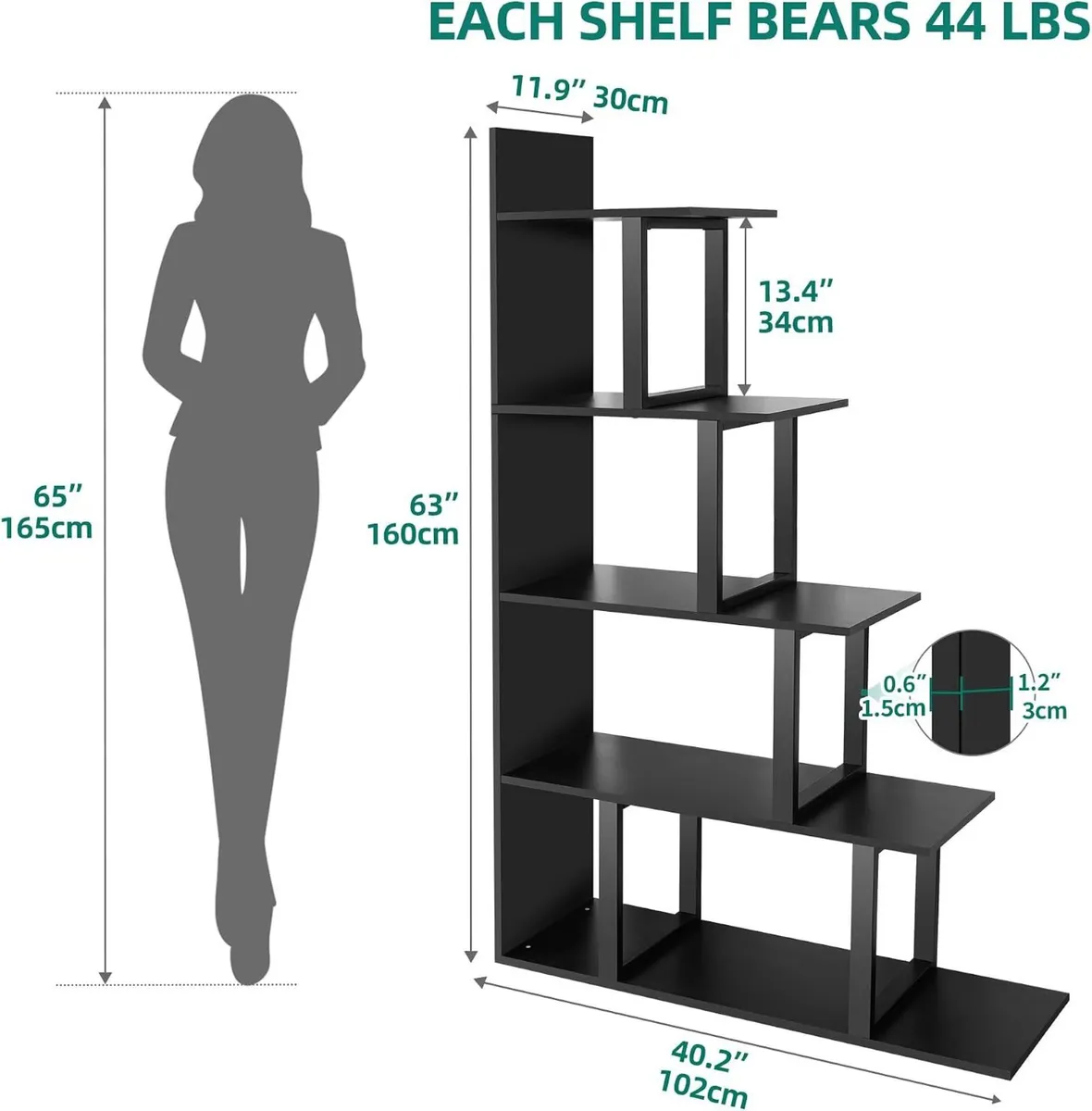 5-Shelf Bookshelf L-Shape Freestanding Ladder - Image 3