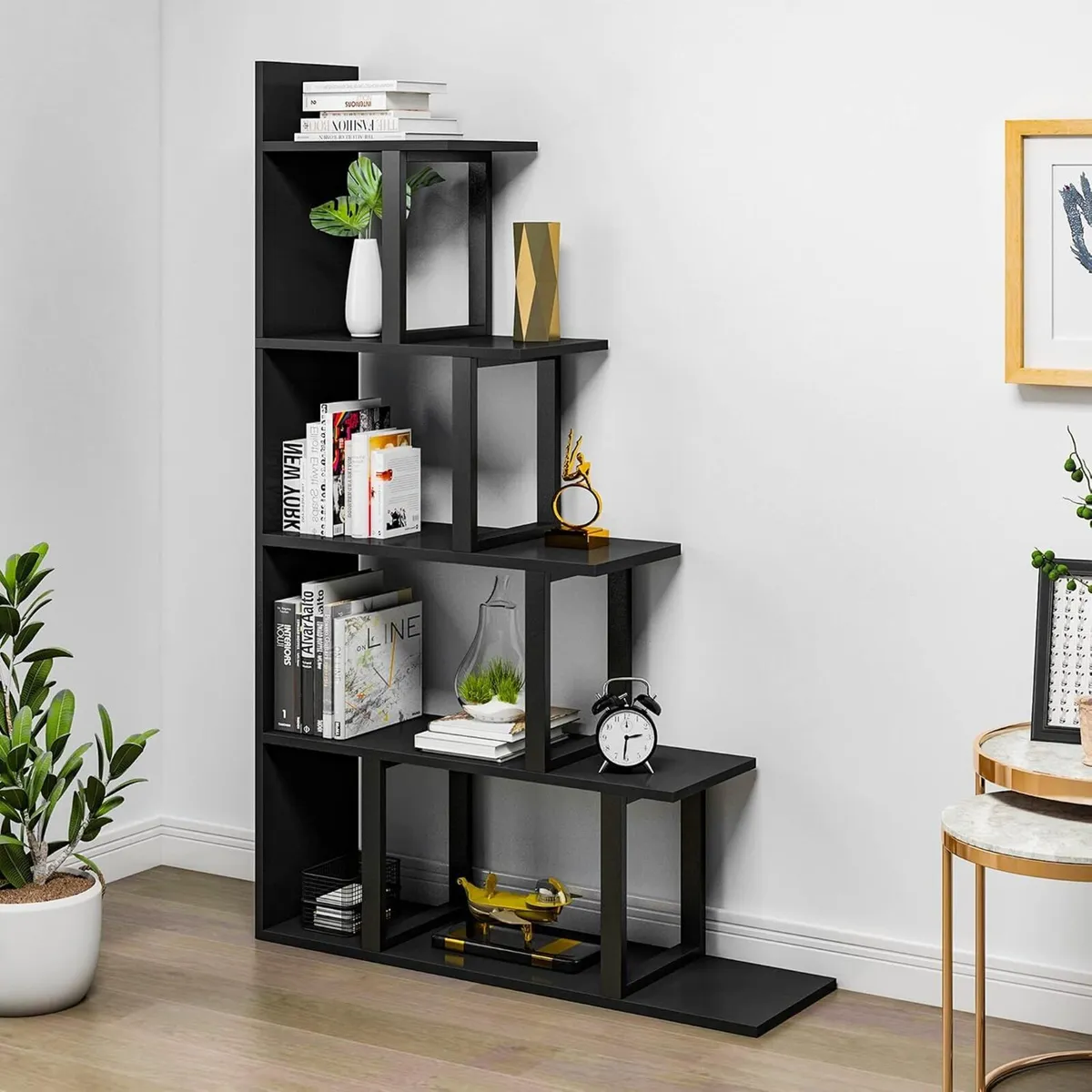5-Shelf Bookshelf L-Shape Freestanding Ladder - Image 4