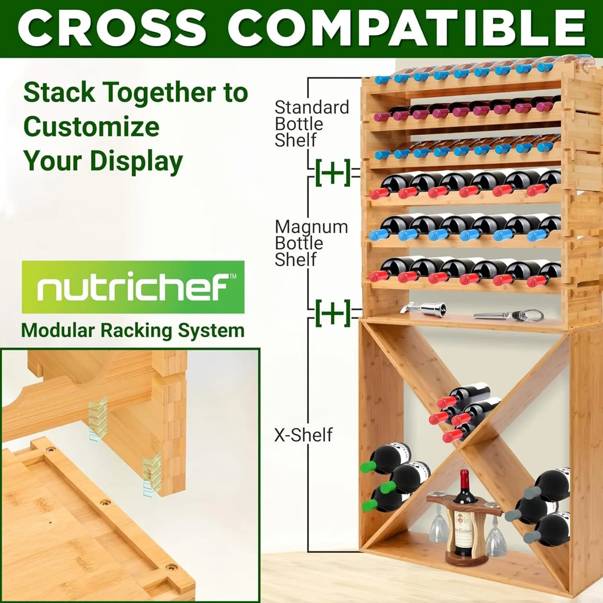 Bamboo Wine Rack Freestanding 8-Tier 72 Bottle - Image 4