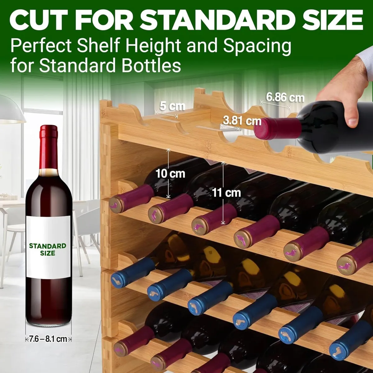 Bamboo Wine Rack Freestanding 8-Tier 72 Bottle - Image 3