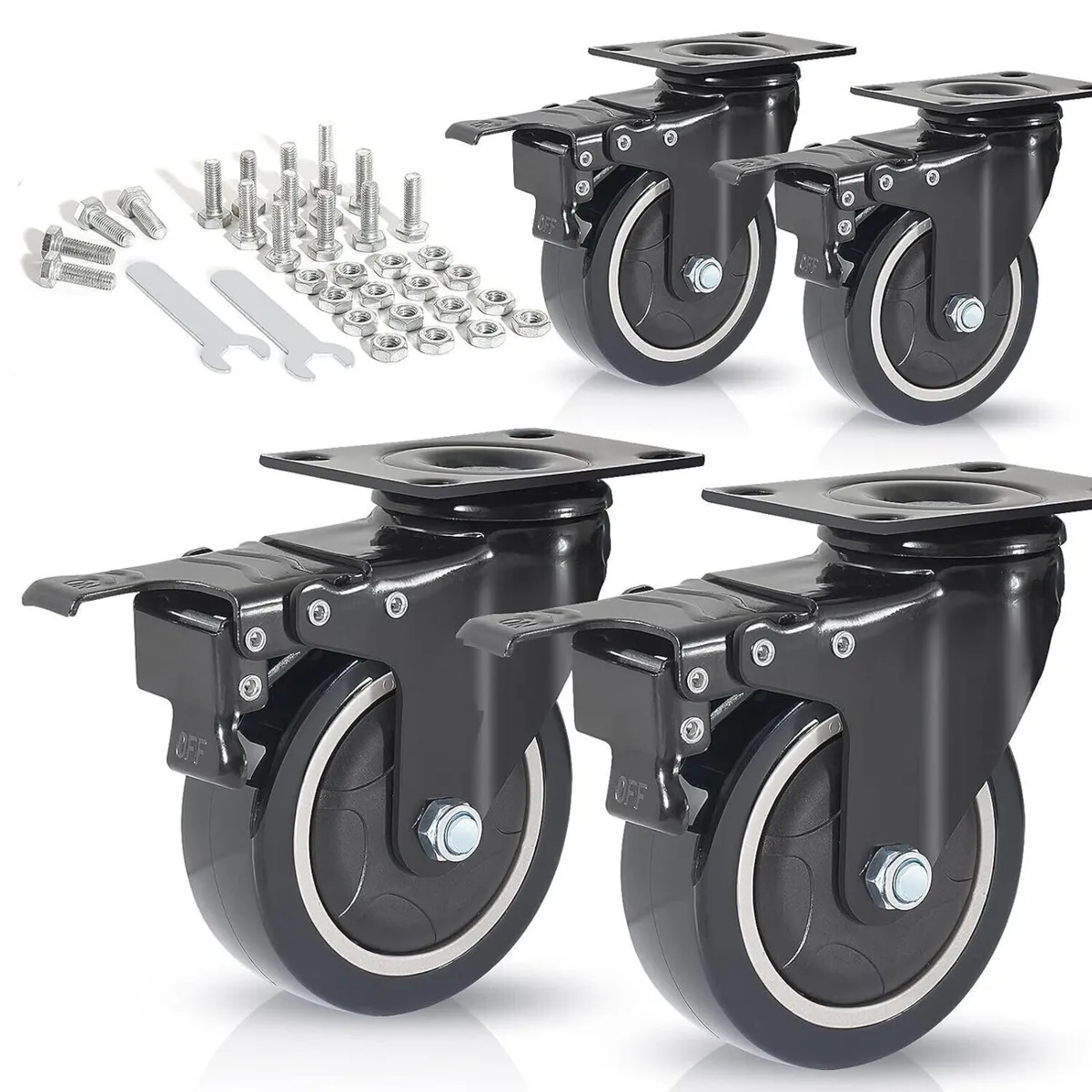 4-Pack Heavy-Duty 100mm PU Swivel Castor Wheels 60 - Image 1