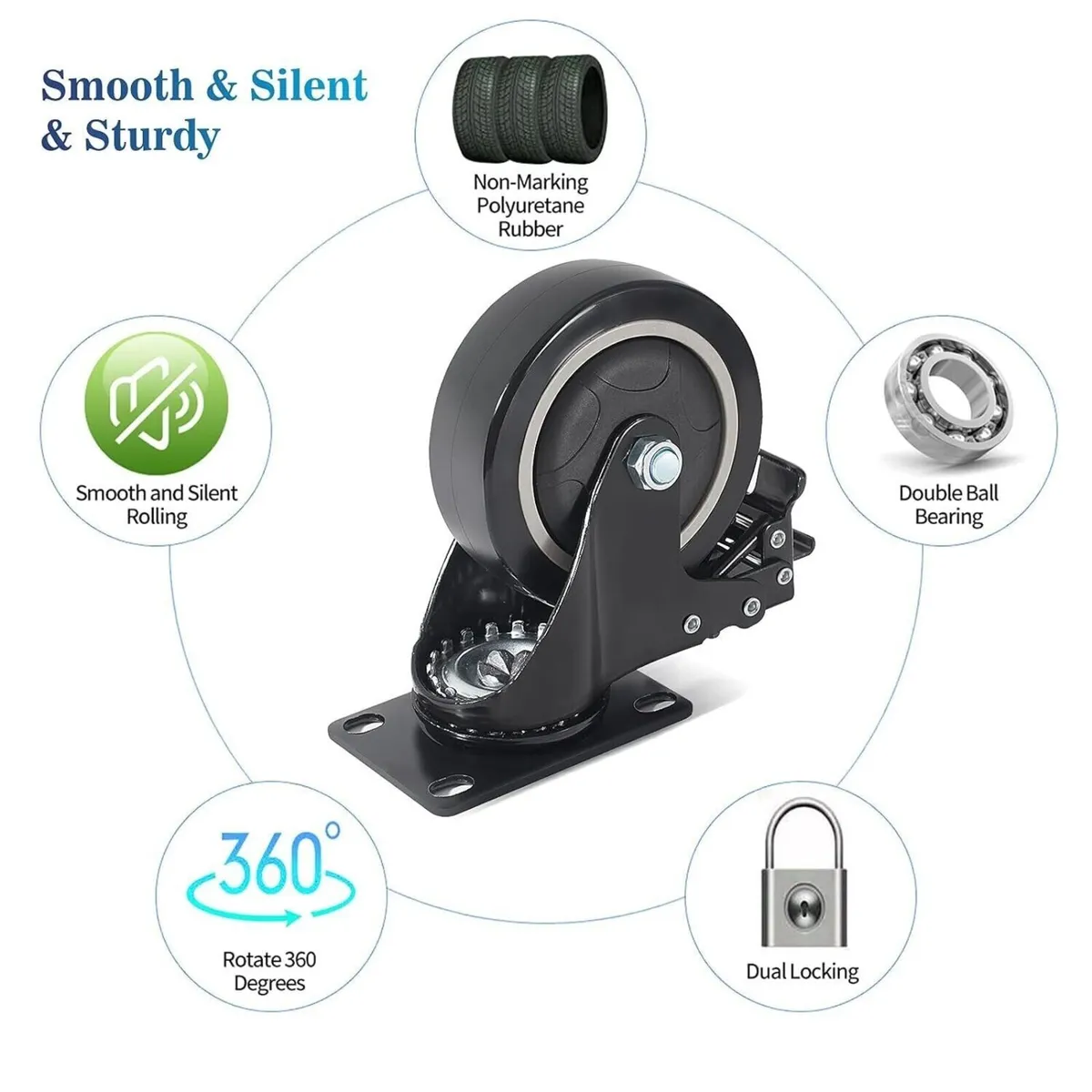 4-Pack Heavy-Duty 100mm PU Swivel Castor Wheels 60 - Image 3