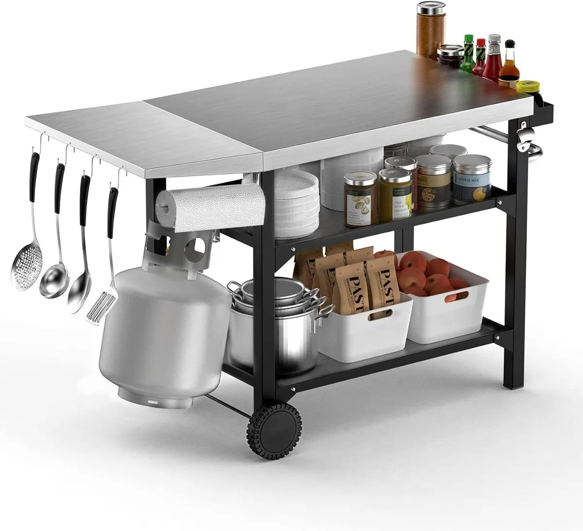 Bbq Table with Two-Layer Steel Storage Shelves 120 - Image 1