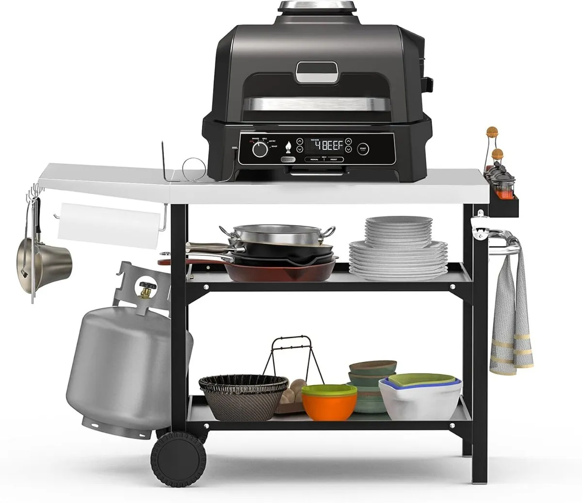 Bbq Table with Two-Layer Steel Storage Shelves 120 - Image 3
