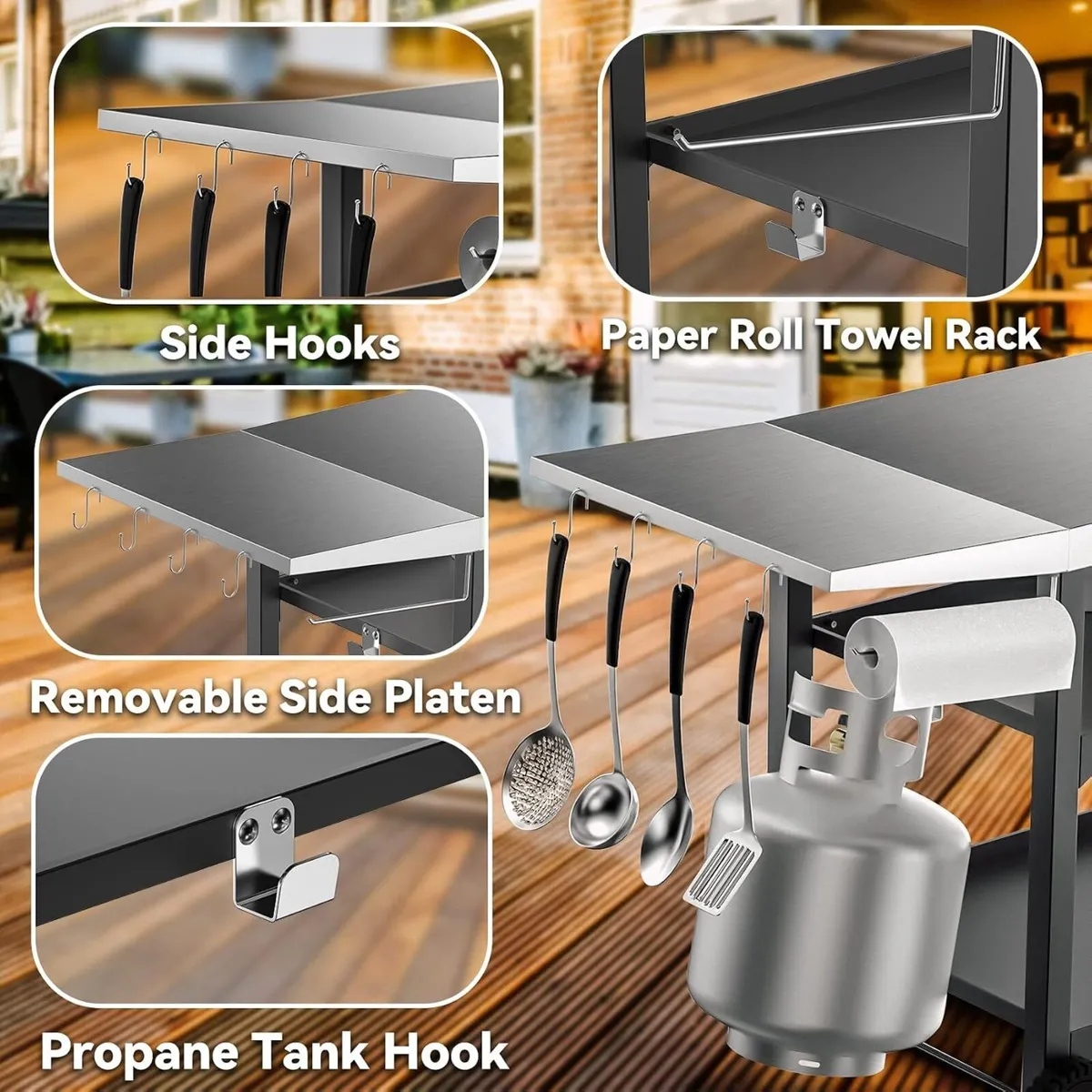 Bbq Table with Two-Layer Steel Storage Shelves 120 - Image 4