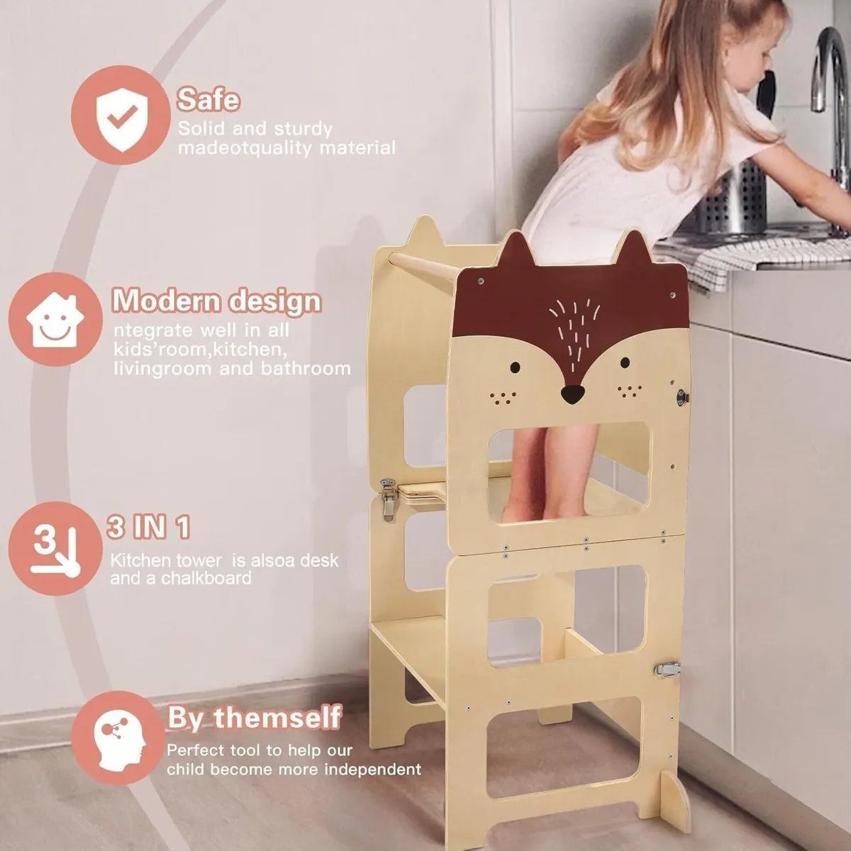 3-In-1 Toddler Kitchen Tower Convertible Learning - Image 2
