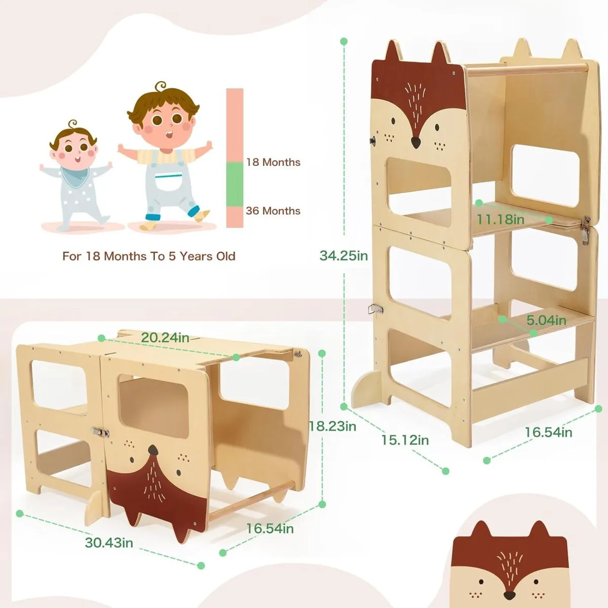 3-In-1 Toddler Kitchen Tower Convertible Learning - Image 4