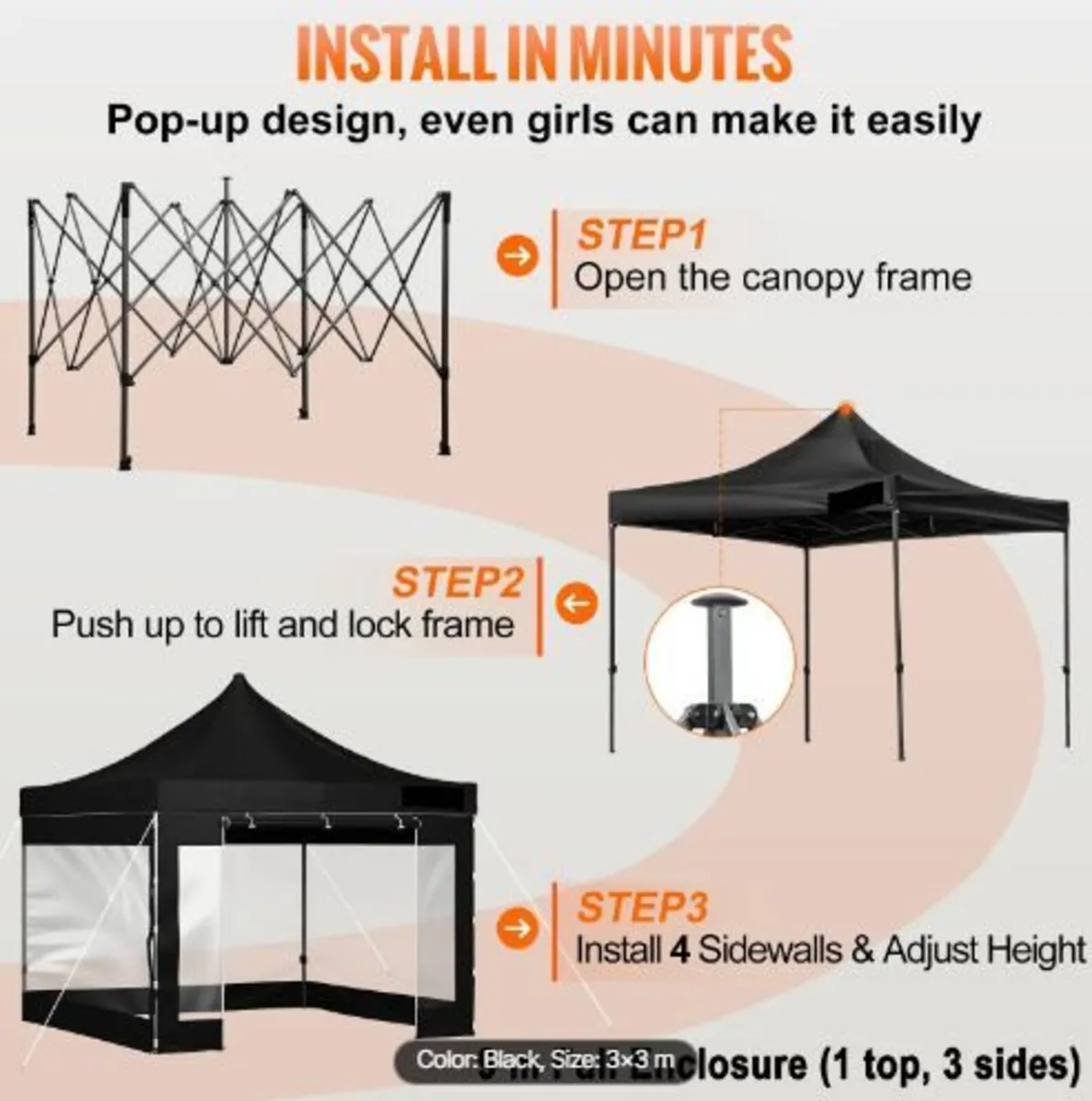 Pop Up Canopy Tent, Outdoor Patio Gazebo - Image 3