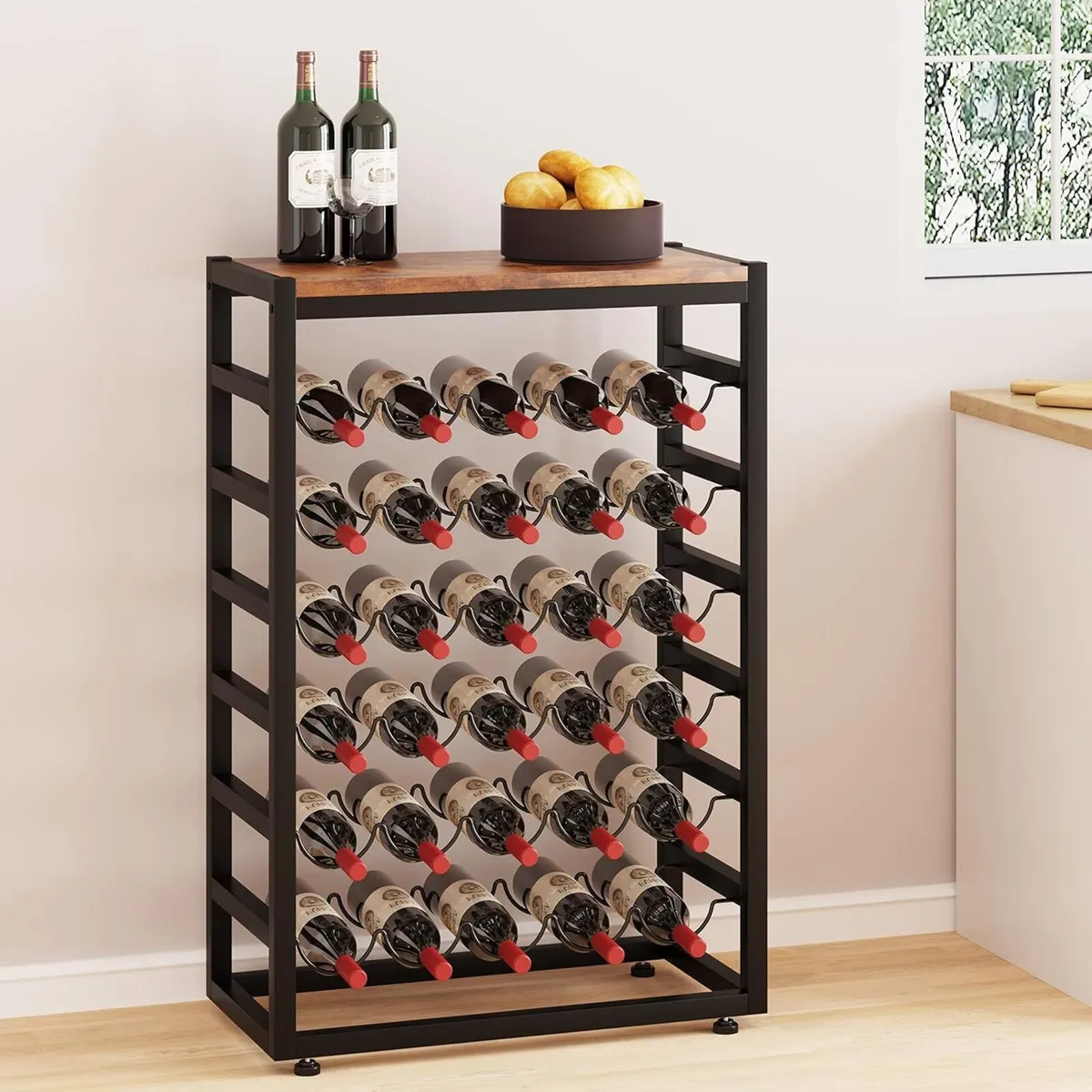 30 Bottles Wine Rack Free Standing Floor 6-Tier - Image 2