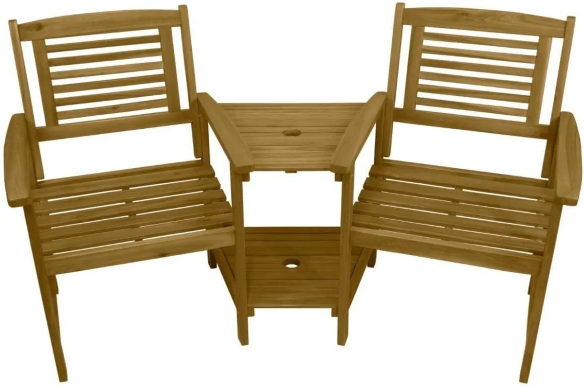 Wooden Companion Love Seat Garden Chairs 2 Tier - Image 3