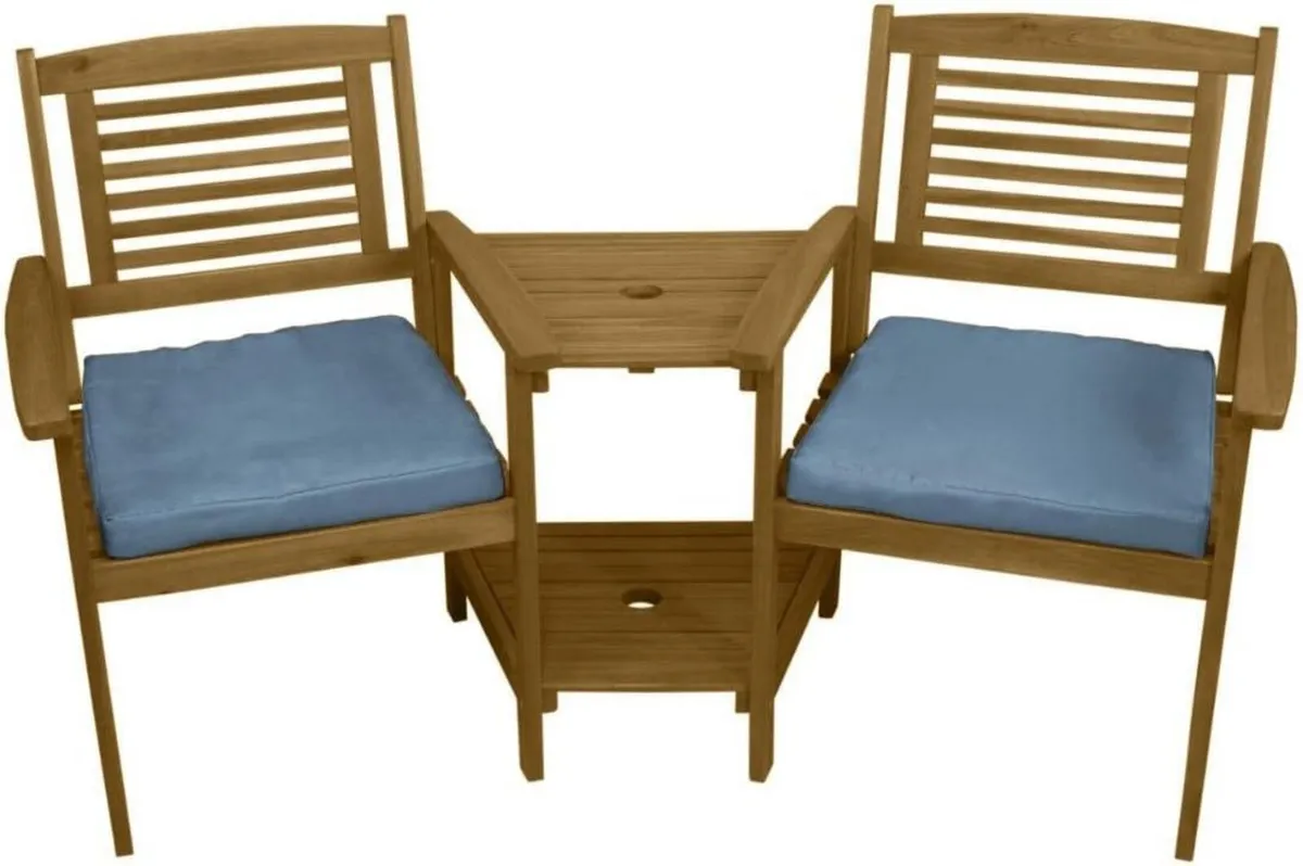 Wooden Companion Love Seat Garden Chairs 2 Tier - Image 1