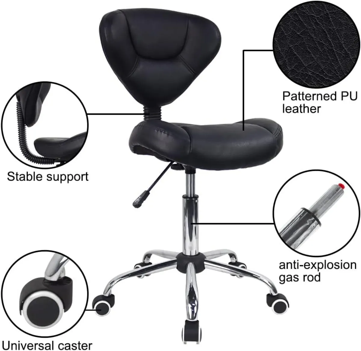 Ergonomic Rolling Stool with Thick Cushion PU - Image 4