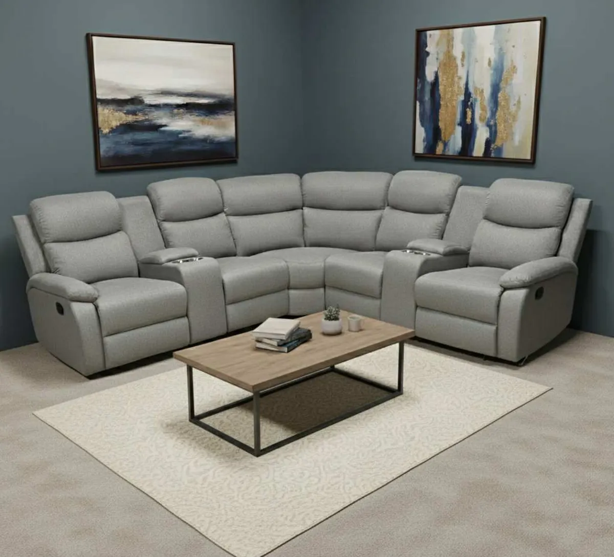 New Stanley Grey Fabric Corner Recliner Sofa - Image 1