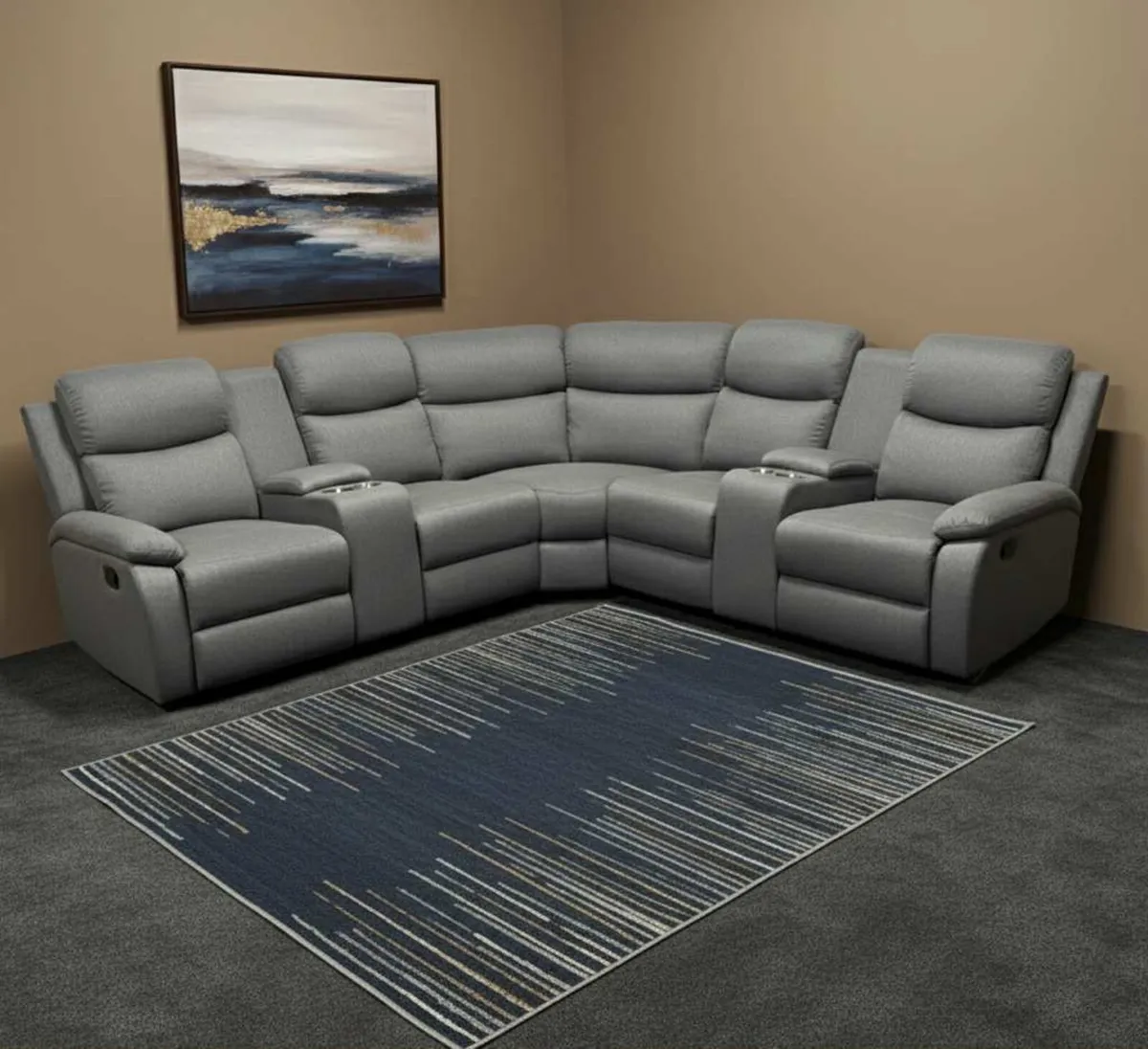 New Stanley Grey Fabric Corner Recliner Sofa - Image 3