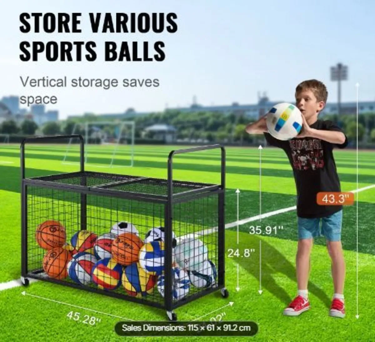 Rolling Sports Ball Storage Cart - Image 2