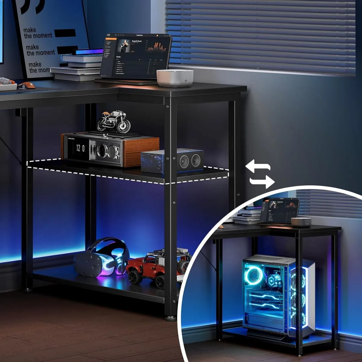 Gaming Desk with Reversible Shelves - Image 4