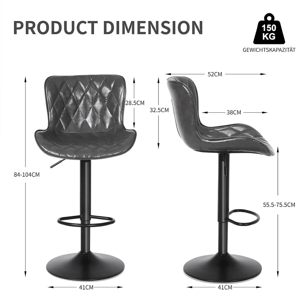 Bar Stools Waterproof Leather Height Adjustable - Image 3