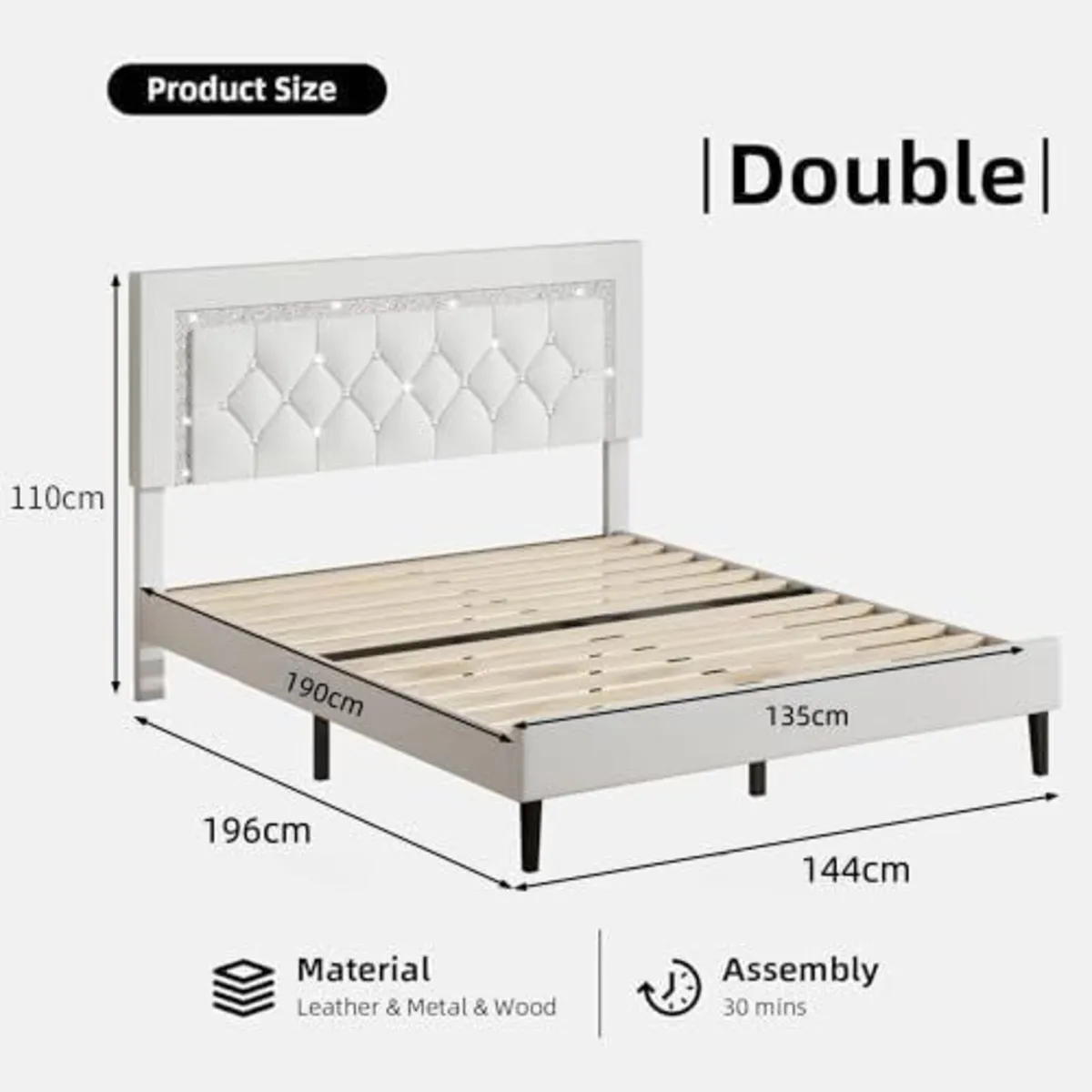 Bed Frame Upholstered Platform with Diamond - Image 2