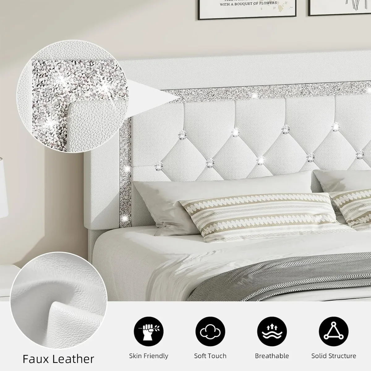 Bed Frame Upholstered Platform with Diamond - Image 3