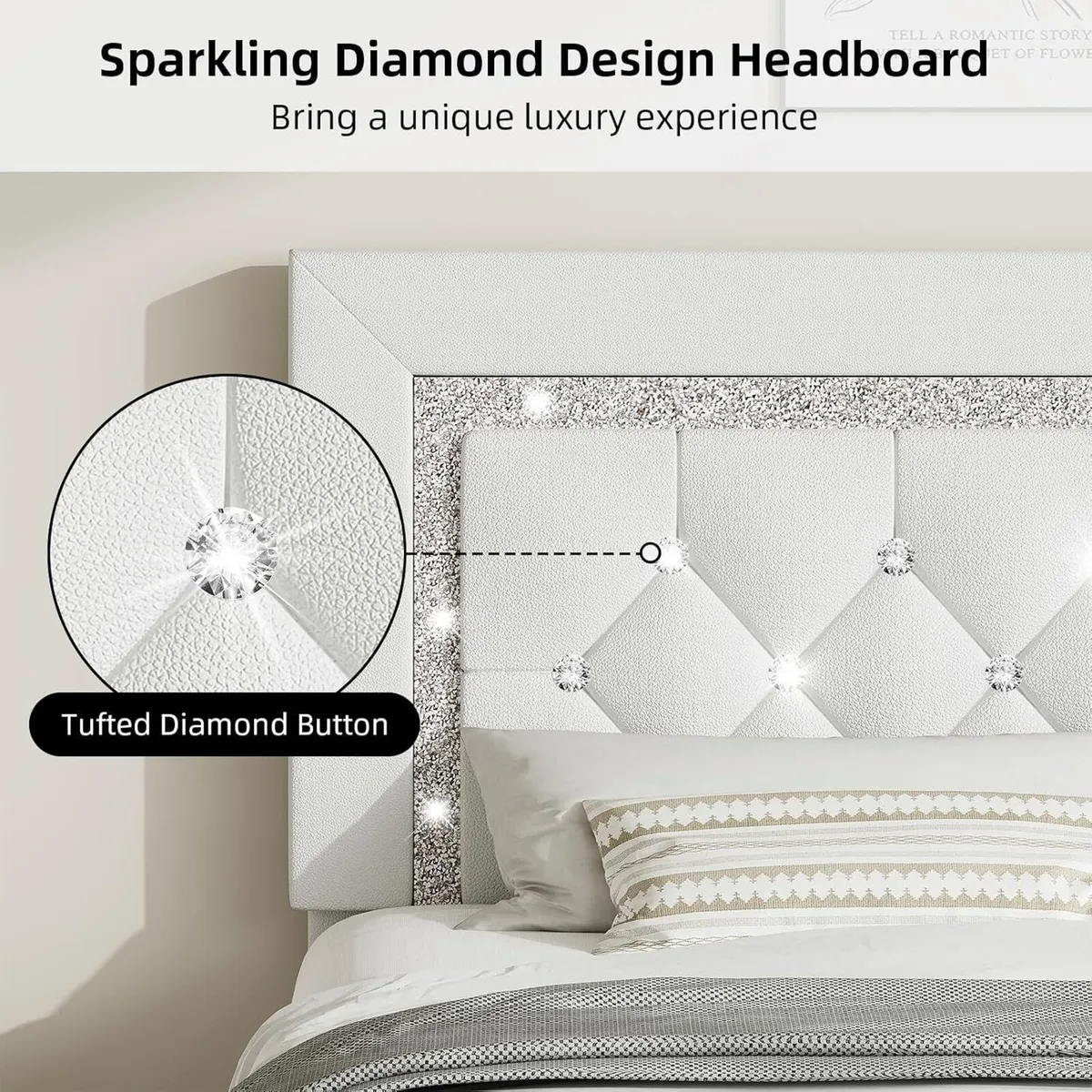 Bed Frame Upholstered Platform with Diamond - Image 4
