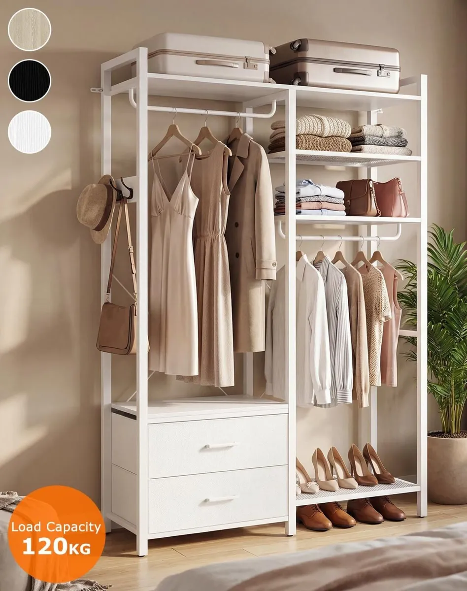 115CM Heavy Duty Clothes Rail with 4 Drawers - Image 3