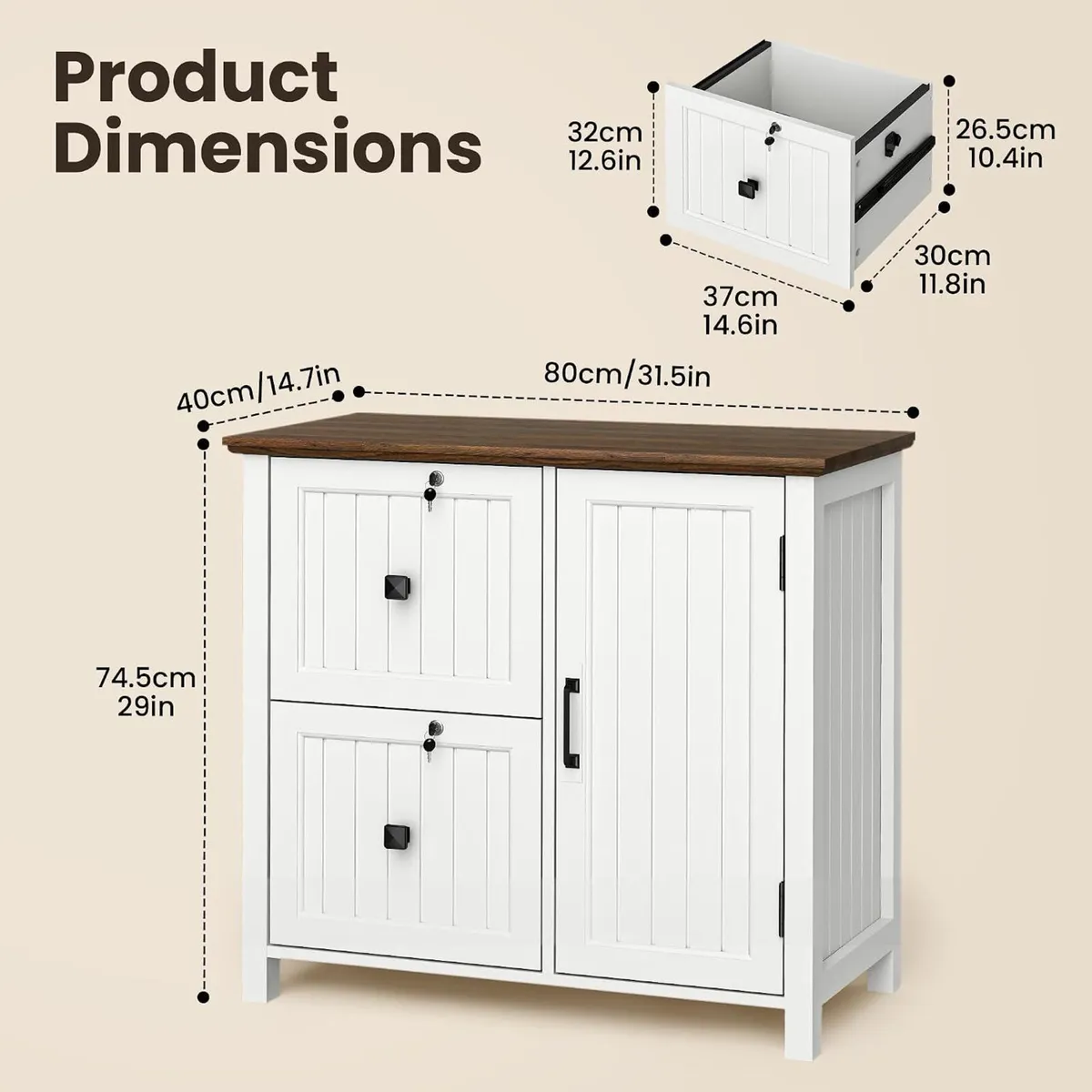 Cabinet Wooden Filing with 2 Lockable Drawers - Image 3