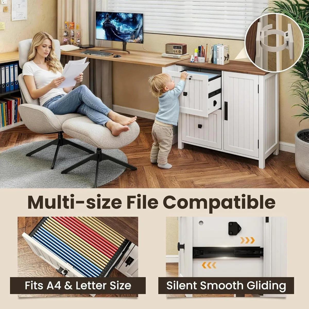 Cabinet Wooden Filing with 2 Lockable Drawers - Image 4