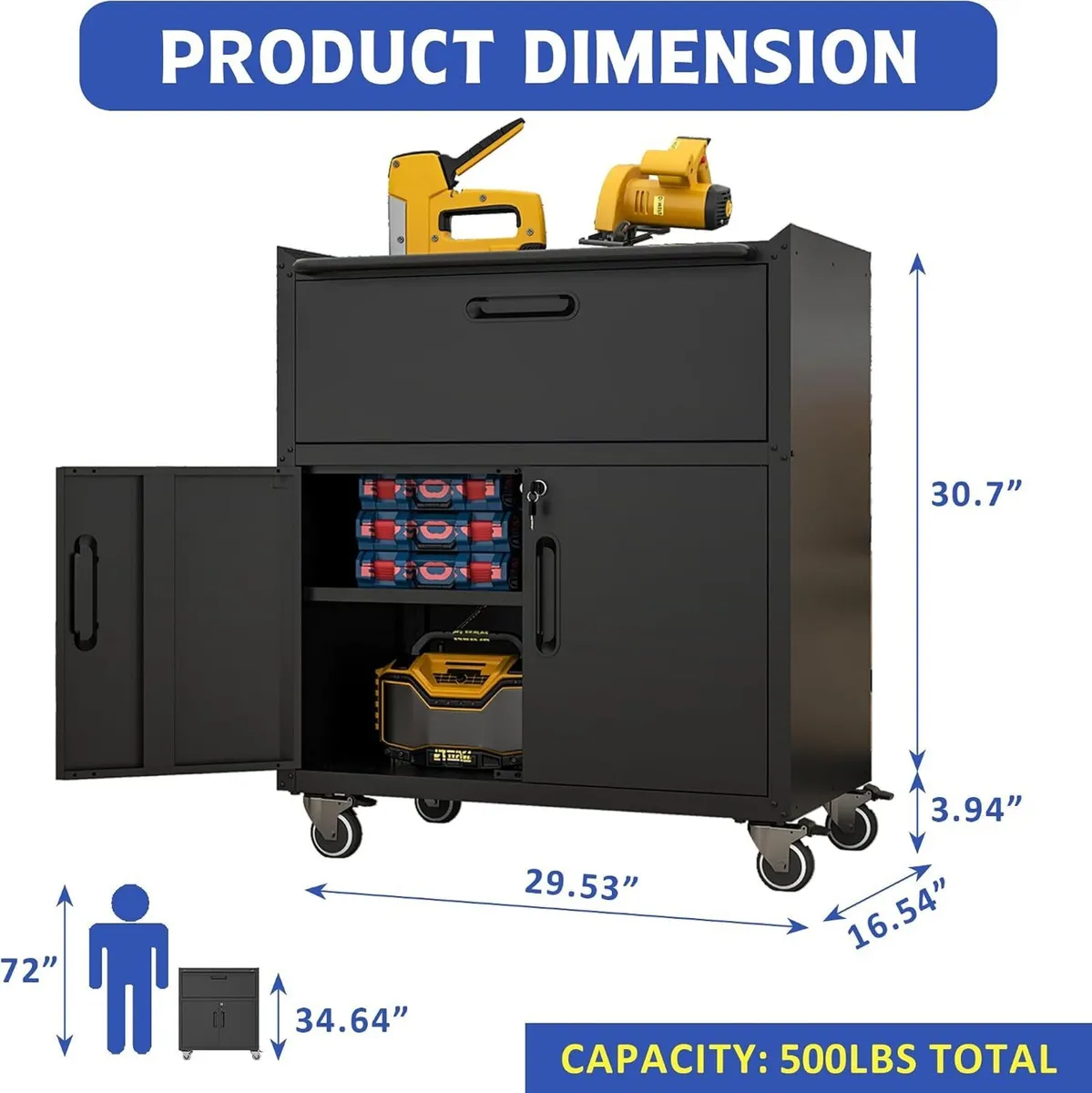 Mobile Tool Storage Cabinet with 1 Drawer - Image 2