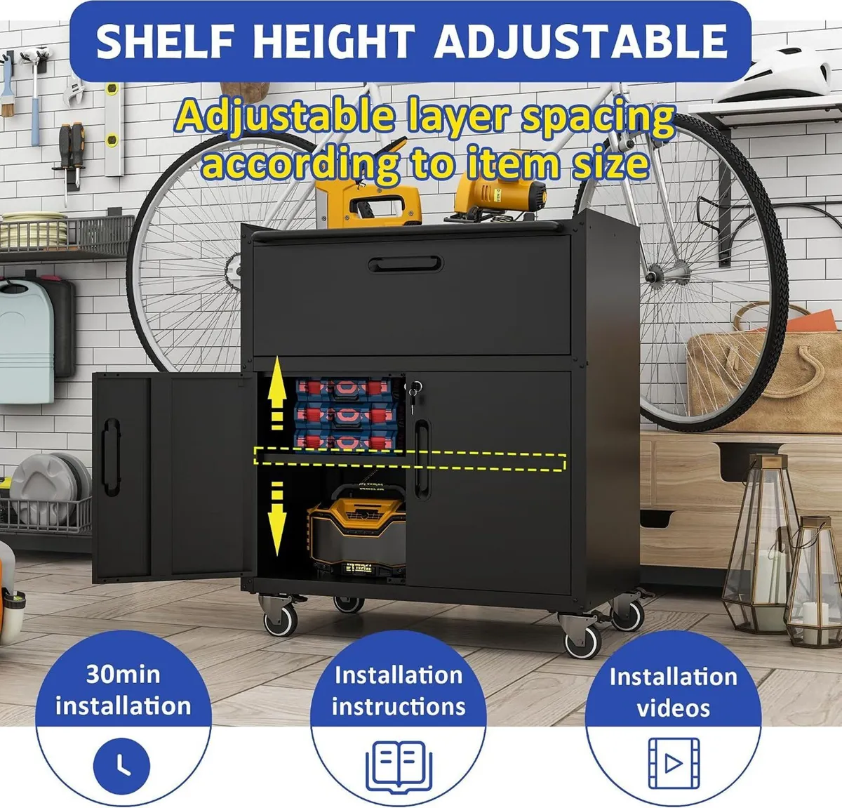 Mobile Tool Storage Cabinet with 1 Drawer - Image 3