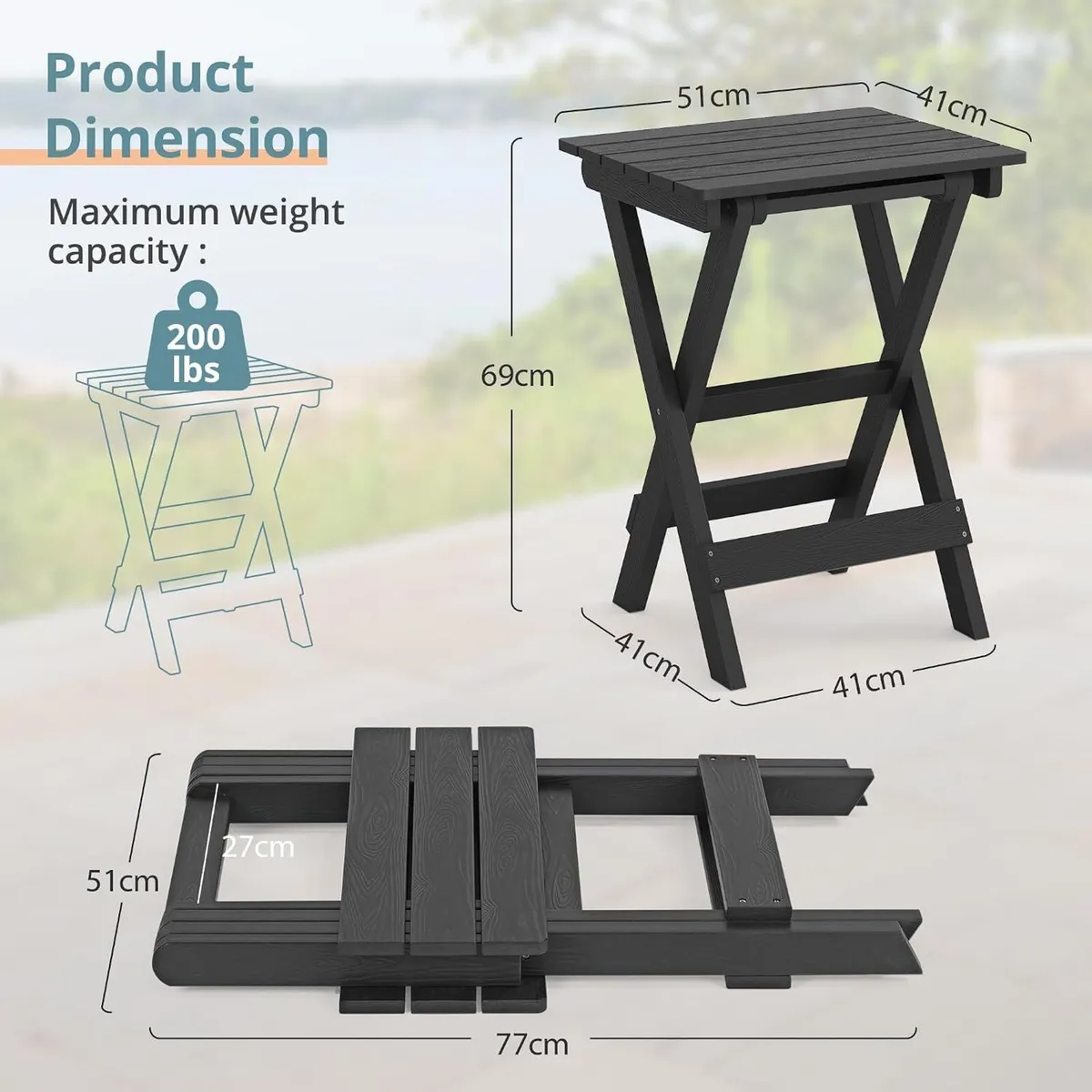 68CM Folding Garden Side Table Hdps - Image 3