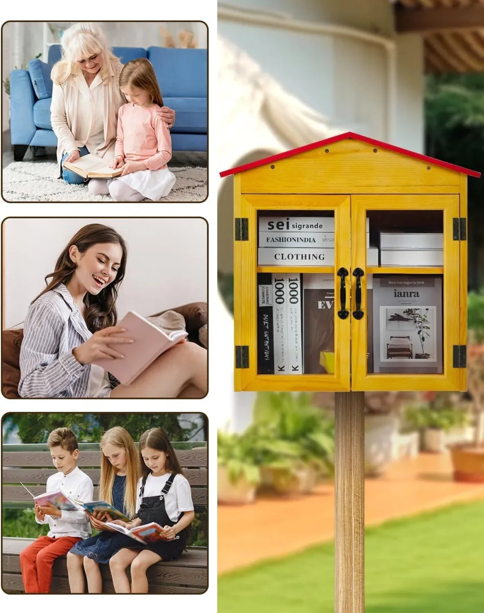 Outdoor Library Box Two Tiered Wooden Pine Cabinet - Image 4