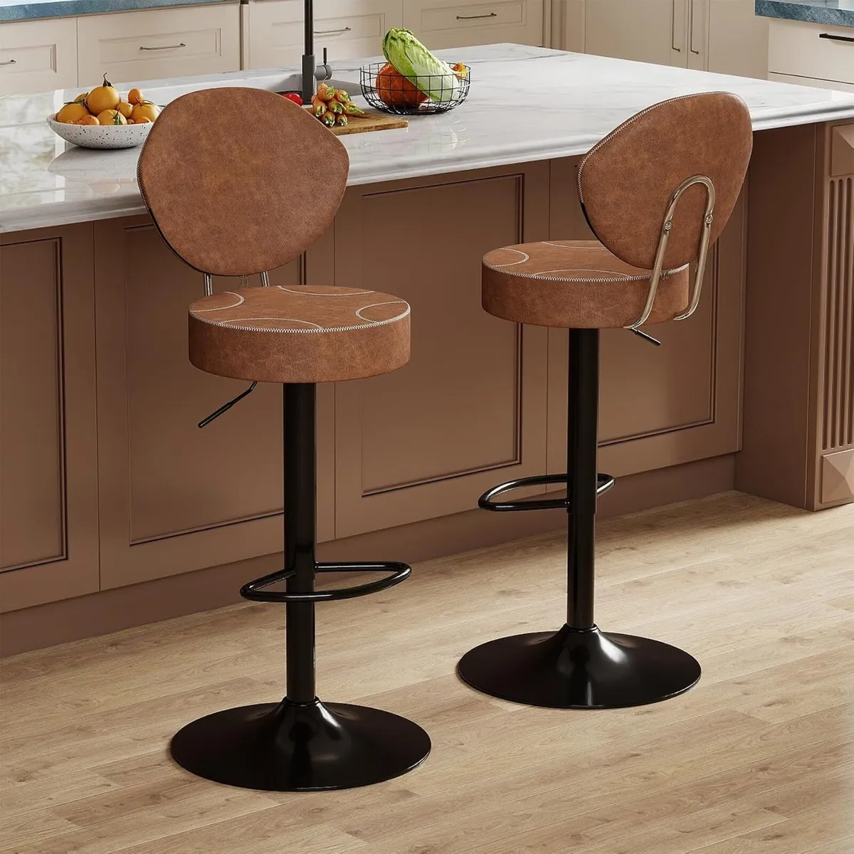 Bar Stools Faux Leather Breakfast (Set of 2) - Image 1