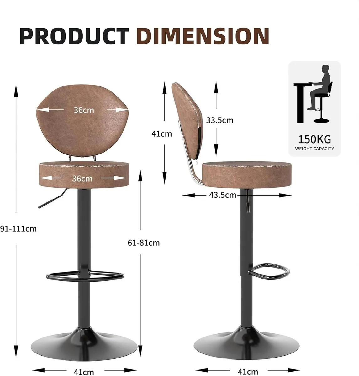 Bar Stools Faux Leather Breakfast (Set of 2) - Image 2