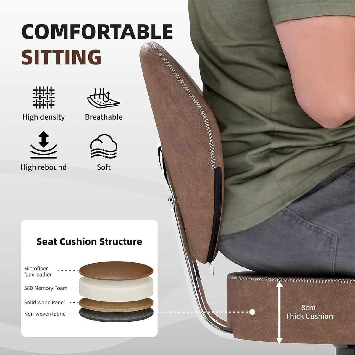 Bar Stools Faux Leather Breakfast (Set of 2) - Image 3