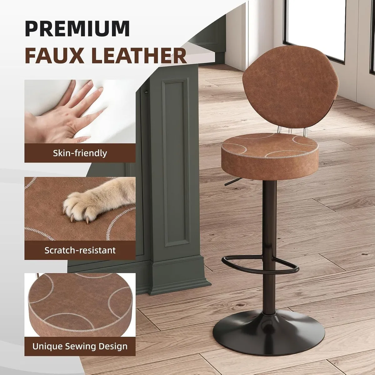 Bar Stools Faux Leather Breakfast (Set of 2) - Image 4