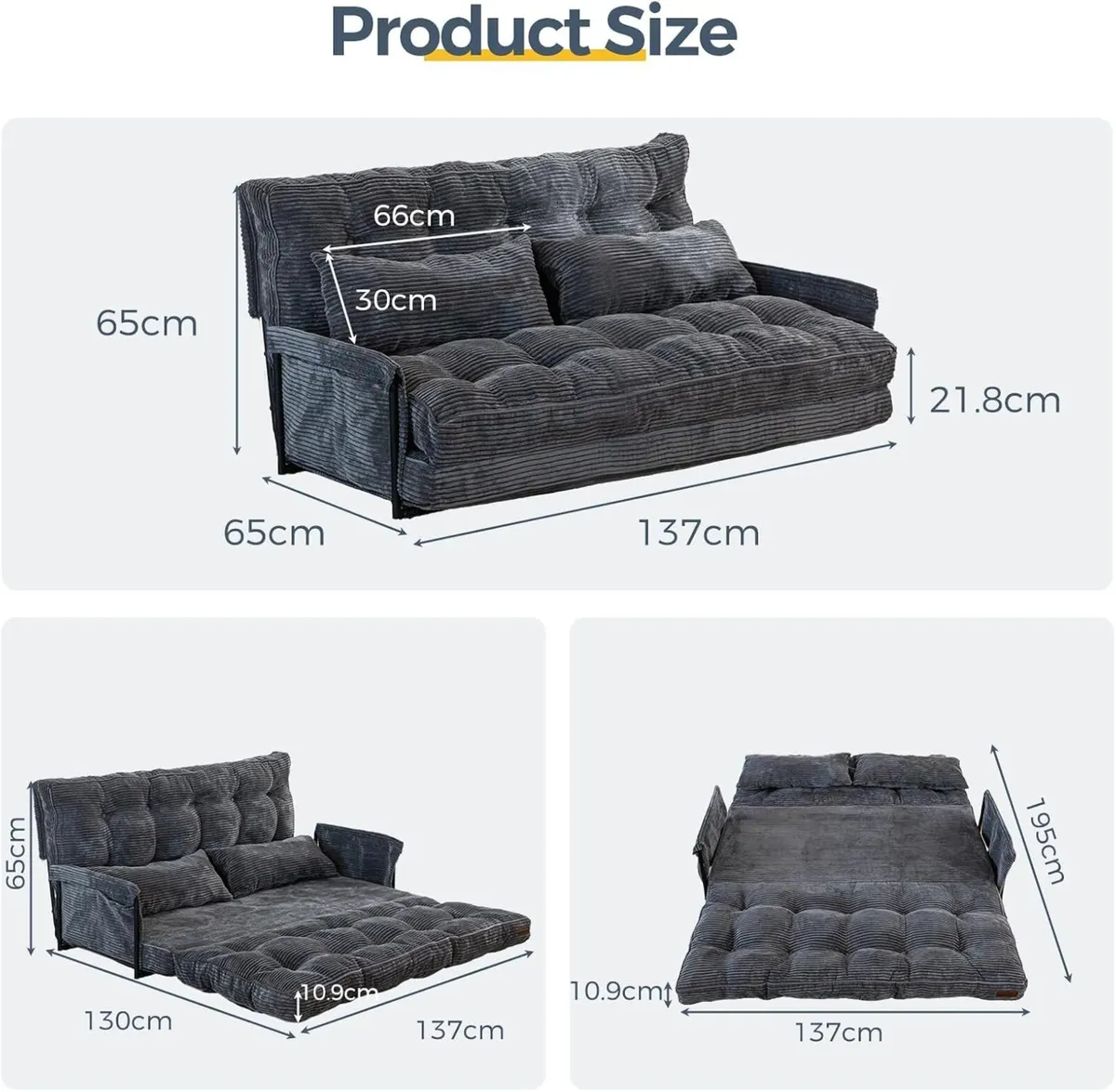 Adjustable Floor Sofa Couch with 2 Pillows - Image 2