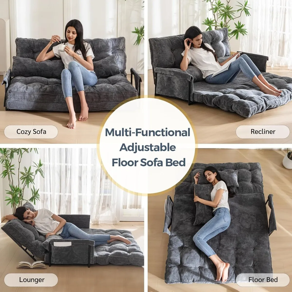 Adjustable Floor Sofa Couch with 2 Pillows - Image 4