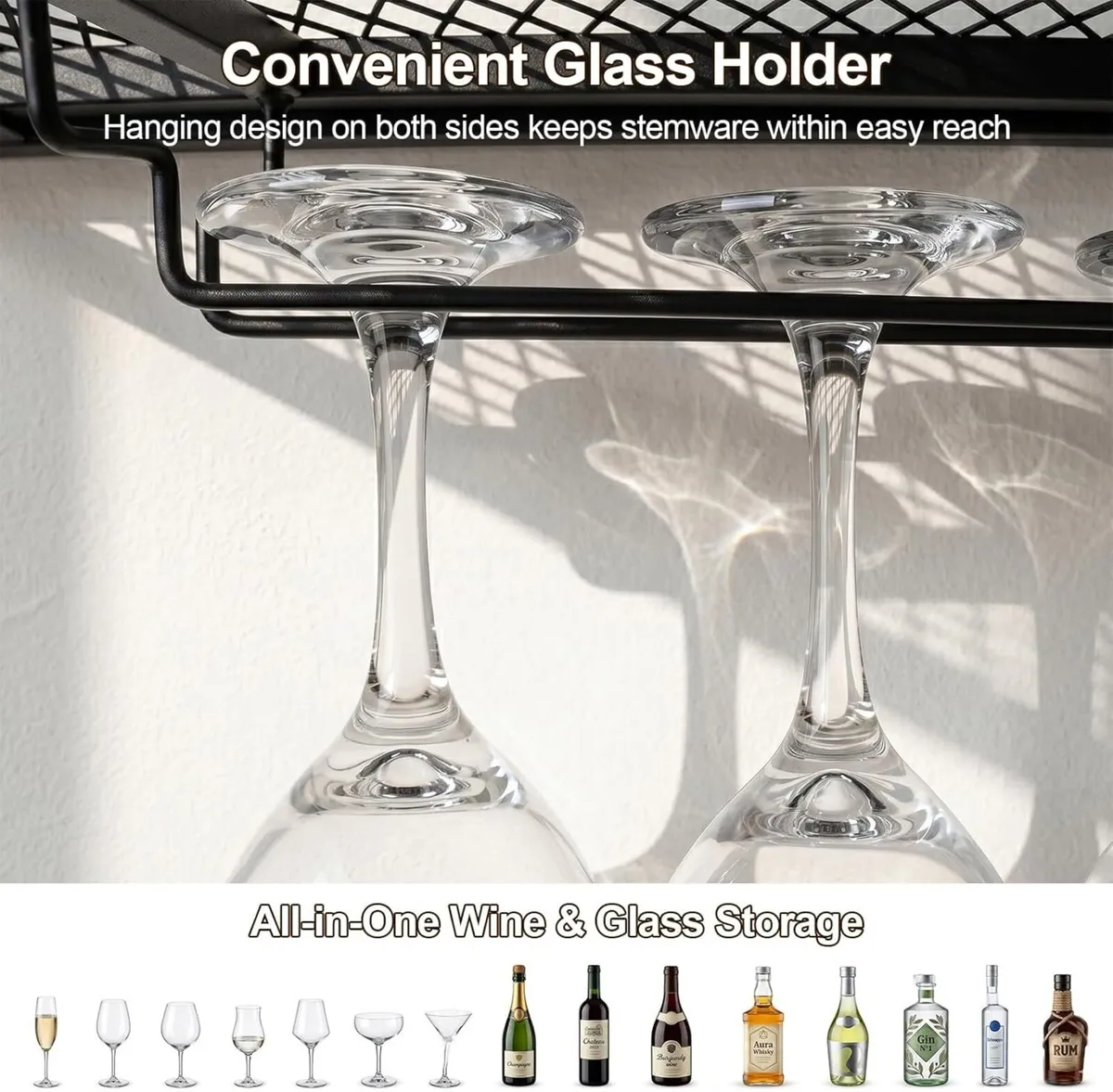 Wall Mounted Wine Rack 3-Tier Metal Shelf Bottle - Image 4