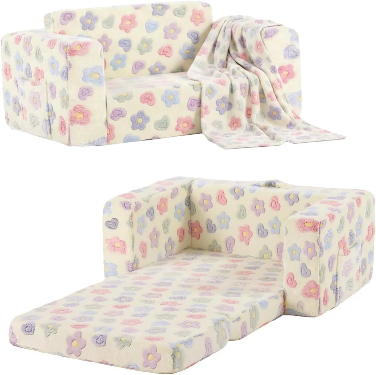 Kids Sofa Bed Extra Wide 2-In-1 Toddler Chair - Image 1