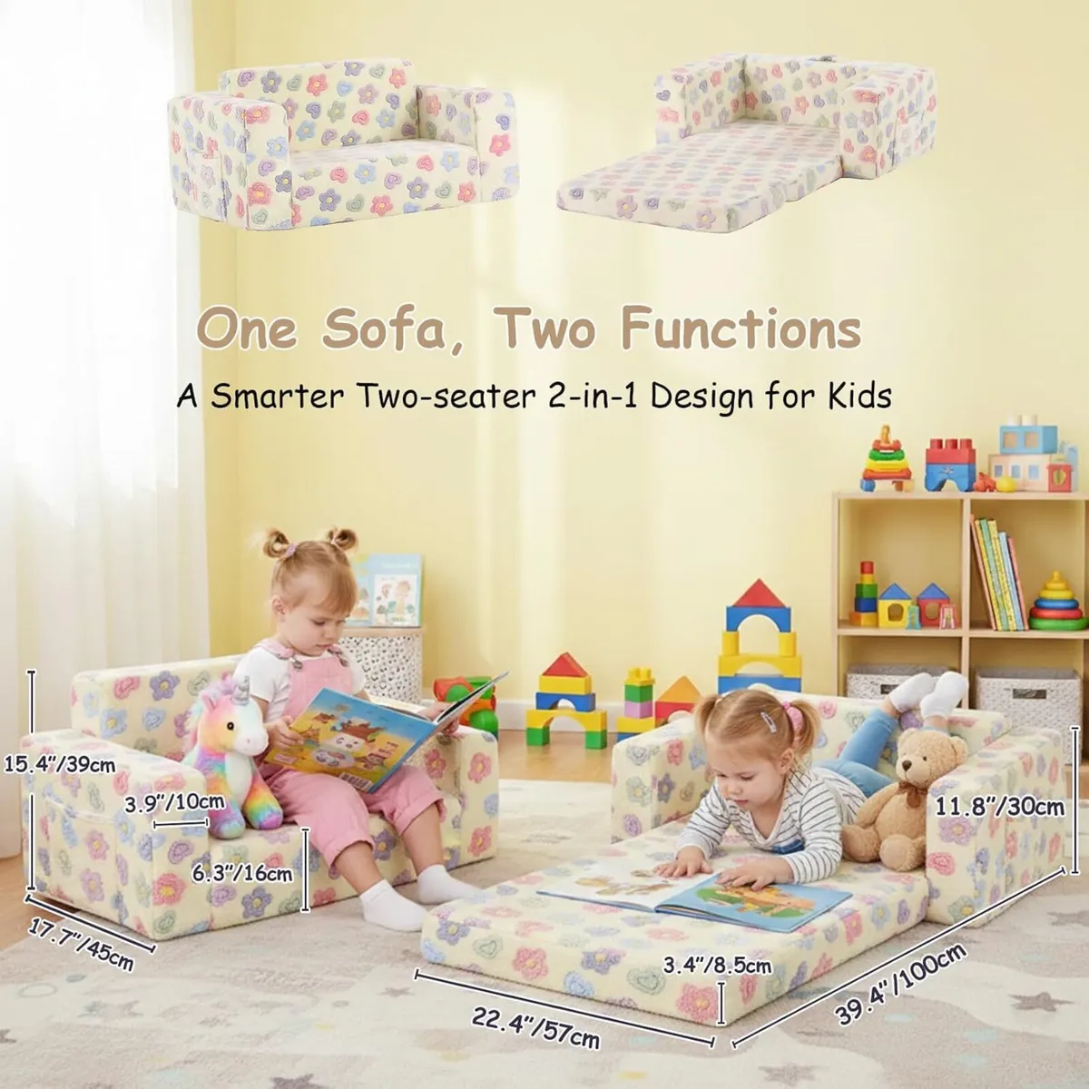 Kids Sofa Bed Extra Wide 2-In-1 Toddler Chair - Image 2
