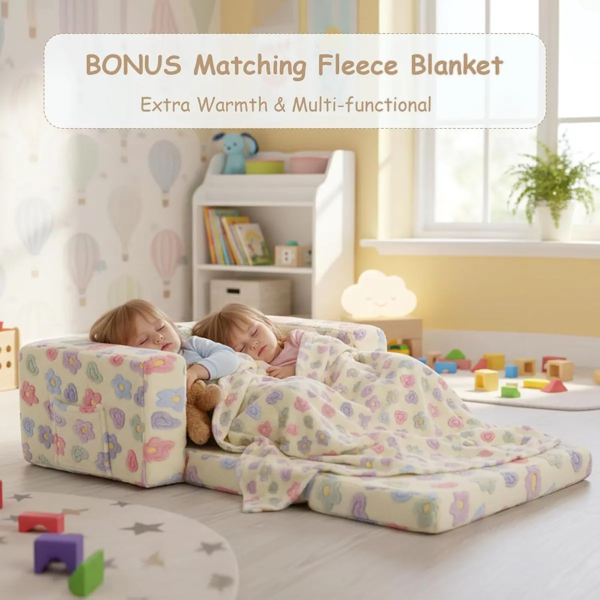 Kids Sofa Bed Extra Wide 2-In-1 Toddler Chair - Image 3