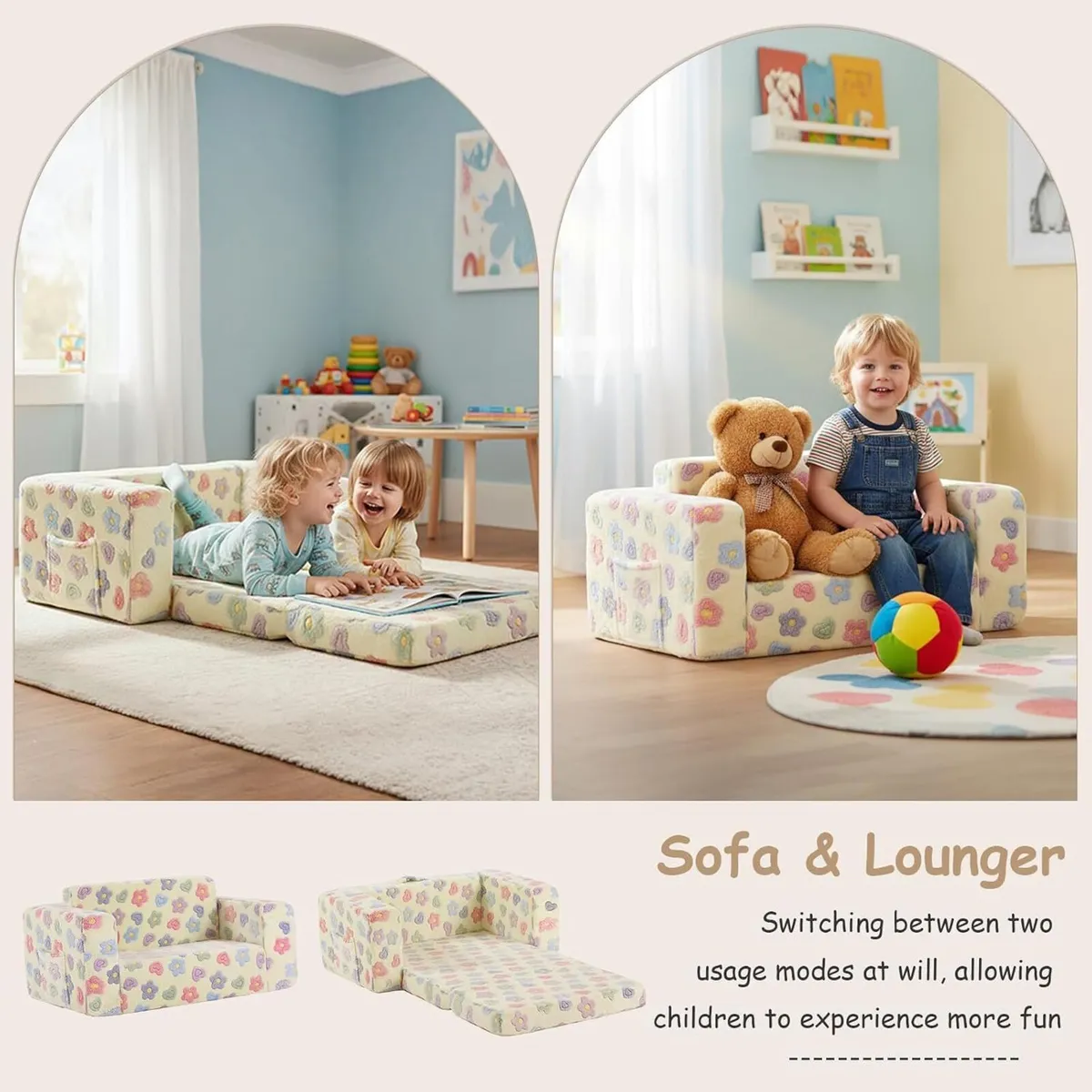 Kids Sofa Bed Extra Wide 2-In-1 Toddler Chair - Image 4