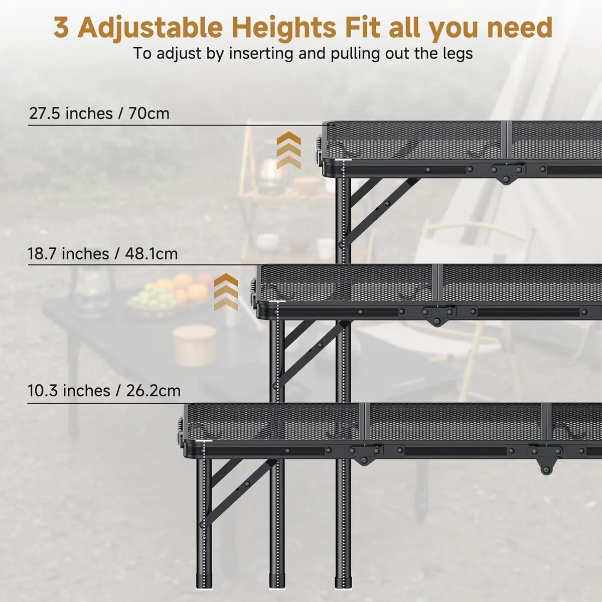 Folding Camping Table x15.7" Picnic 3 Adjust - Image 4