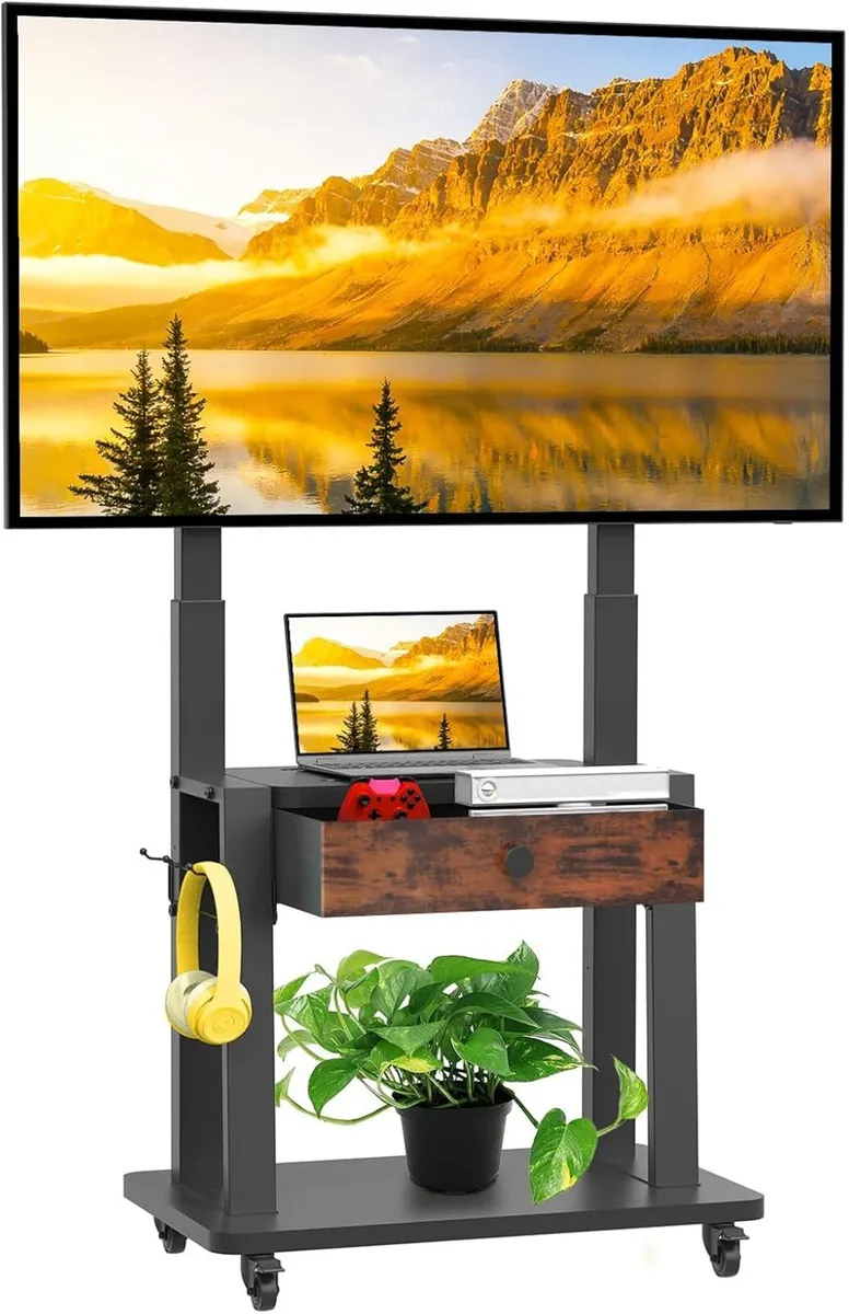 Rolling TV Stand with Fabric Drawer for 32-75 - Image 1