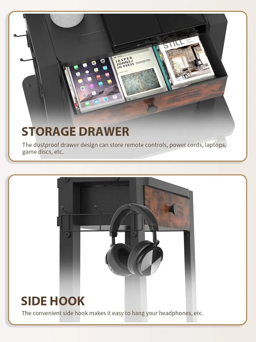 Rolling TV Stand with Fabric Drawer for 32-75 - Image 2