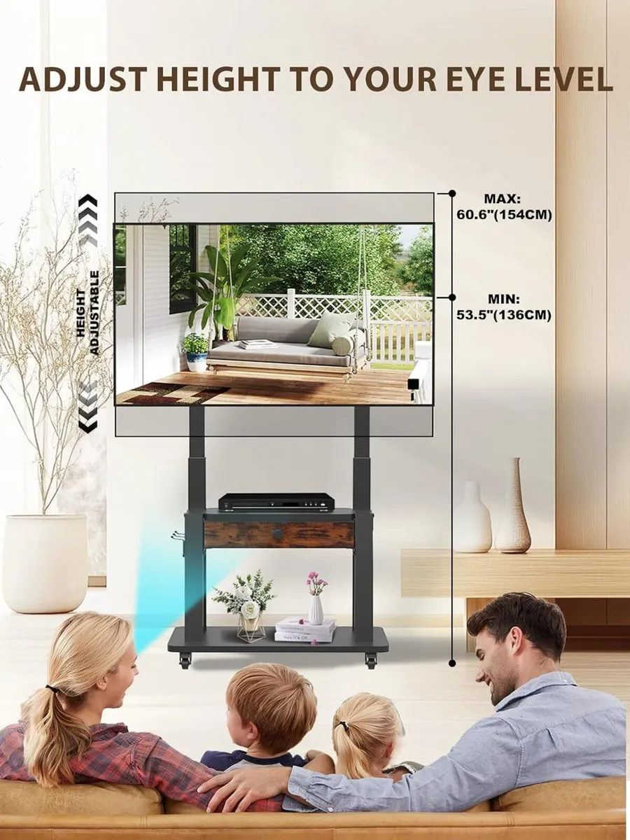 Rolling TV Stand with Fabric Drawer for 32-75 - Image 3