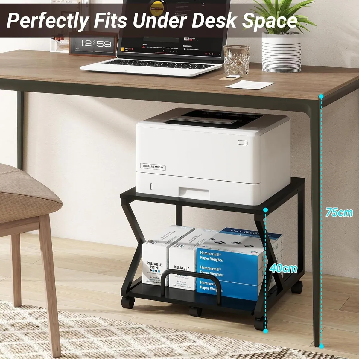 50x50CM 2-Tier Printer Stand with Pull Out Shelf - Image 4