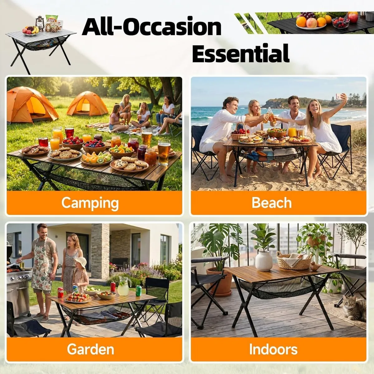 Folding Camping Table 120x70x70CM Large Roll Up - Image 4
