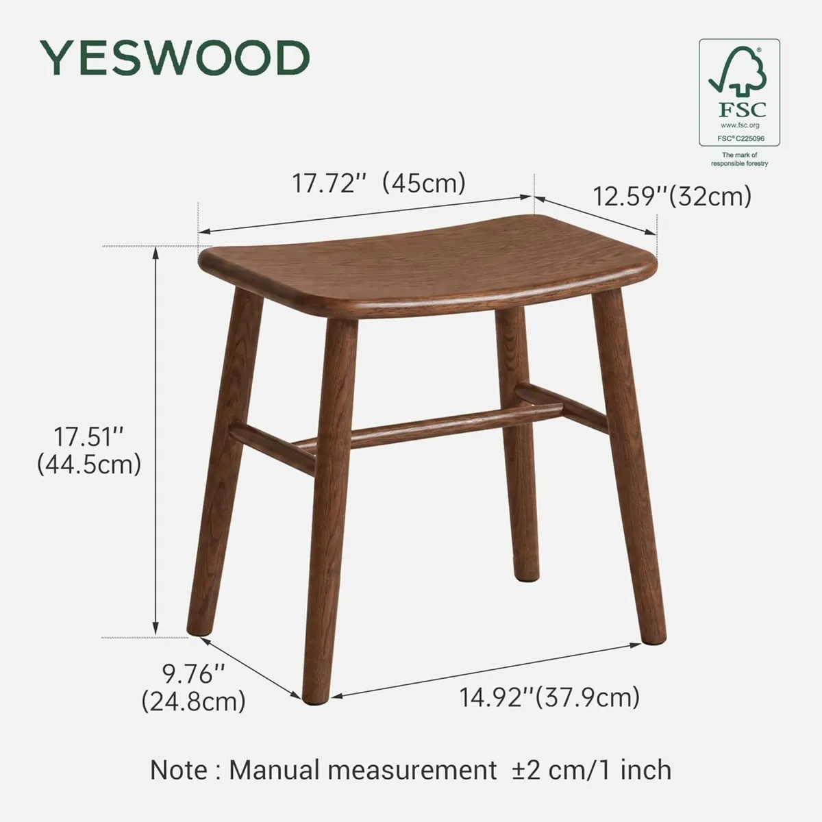 100% Oak Solid Wood Dressing Stool with Curved - Image 2