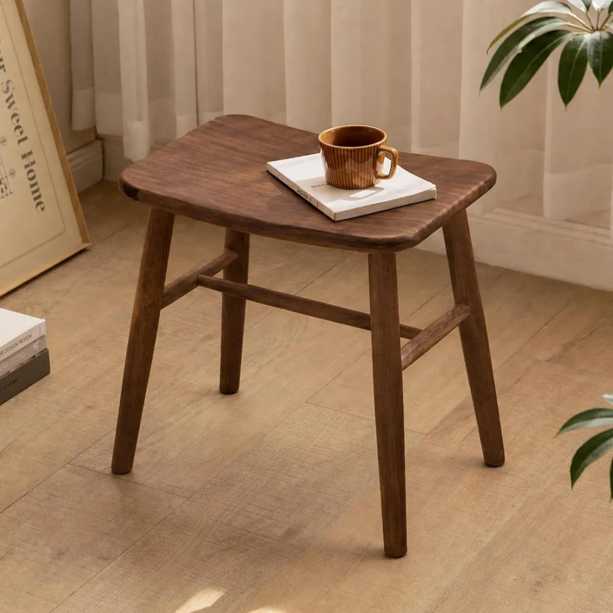 100% Oak Solid Wood Dressing Stool with Curved - Image 1
